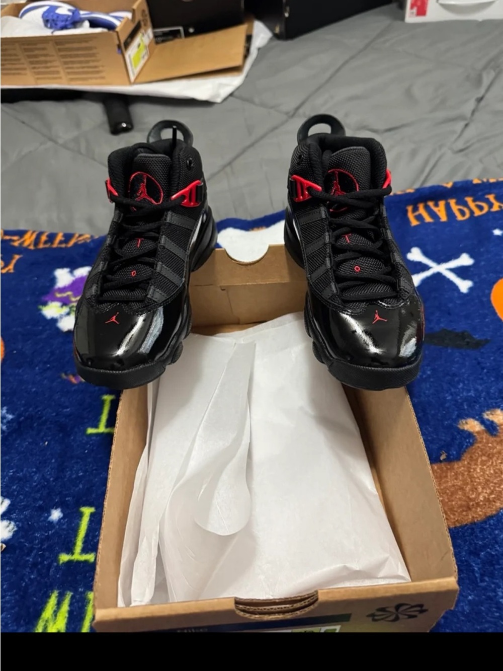 Air Jordan 6 Rings Kids Black and Red High-Top Sneakers